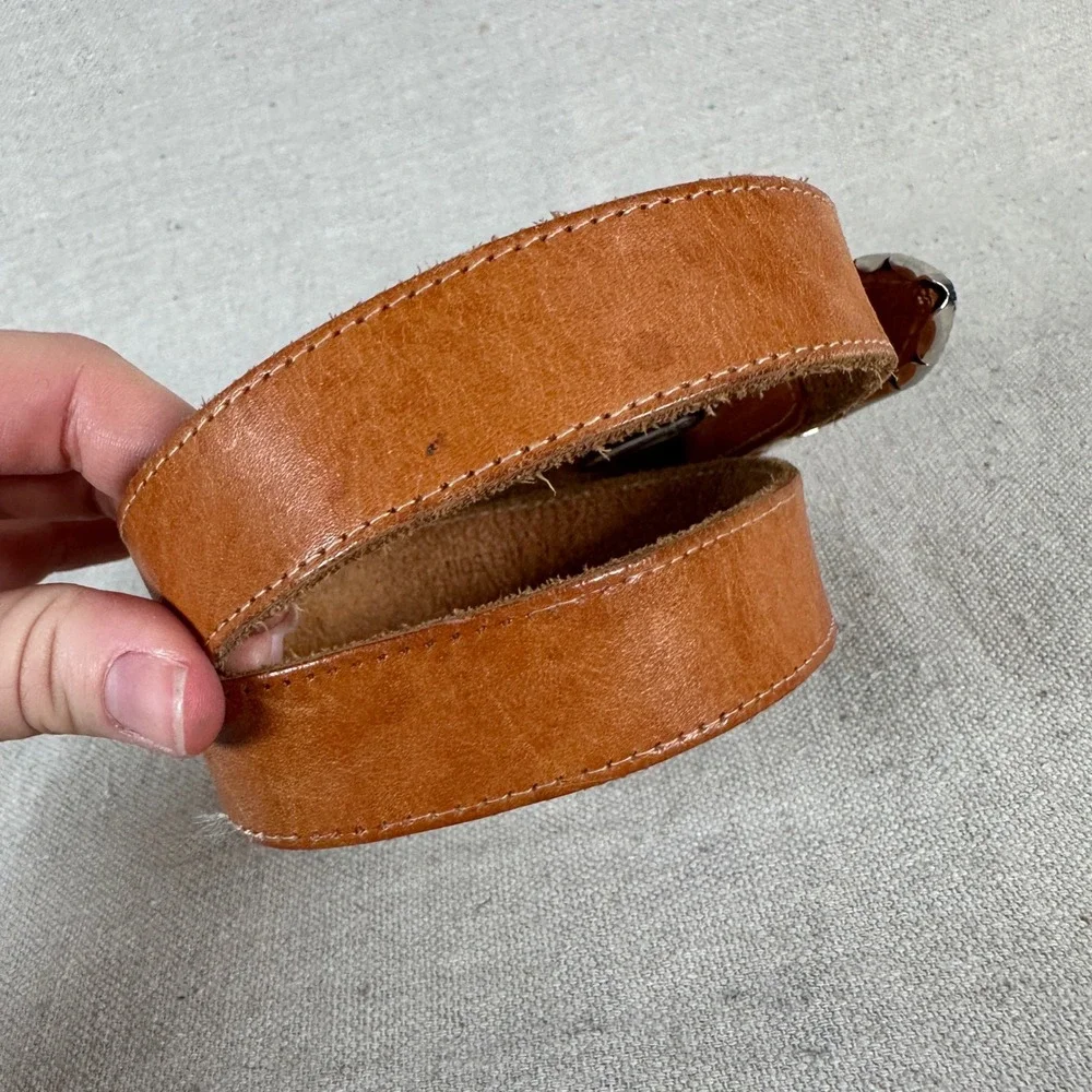 Western Genuine Leather‎ Belt Silver Concho Buckle Tan Brown Women's cowgirl